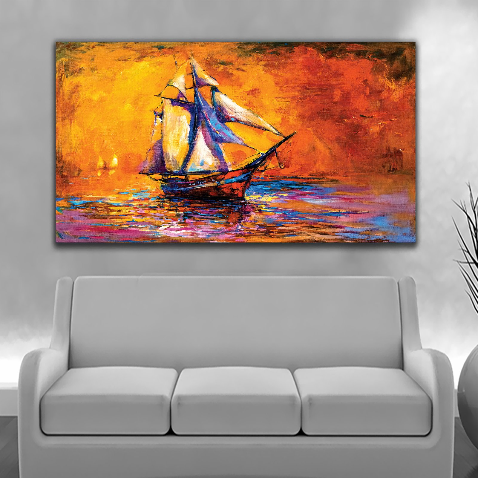 Classic Colorful Boat Premium Canvas Wall Painting decorative masterpiece for home decor